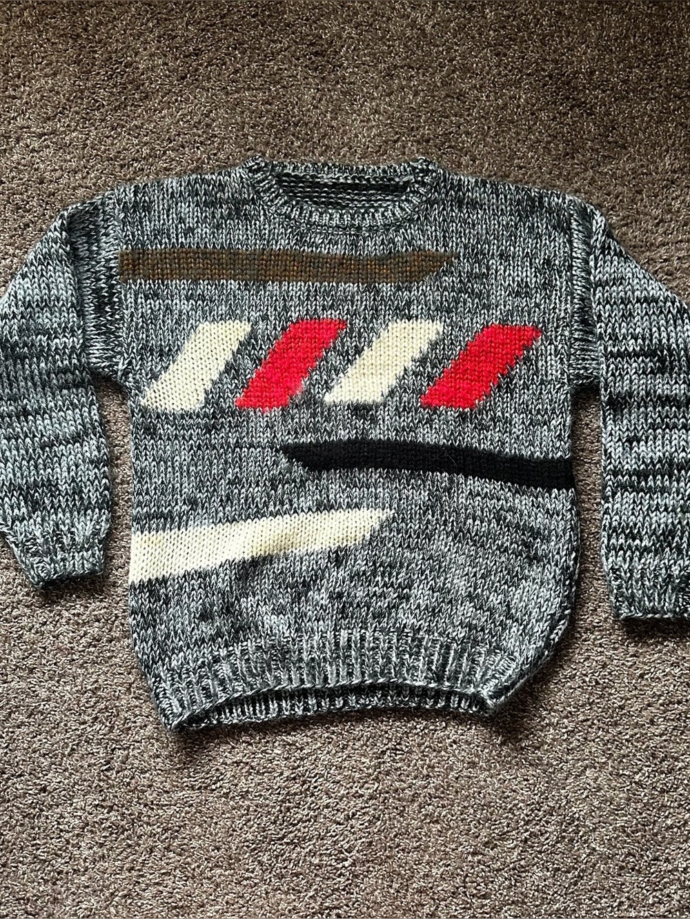 Vintage Handmade Abstract Geometric Chunky Sweater